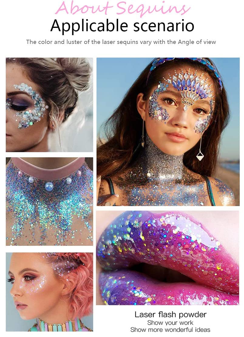 Face Body Glitter Gel per bambini e donne, sirena faccia Glitter da indossare, Squins grosse lucido per capelli e unghie, Rave Festival concerto accessori (#6 Bianco)