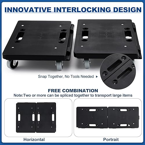 Miniatura 10 de Datanly Paquete de 3 unidades de muebles Dolly móvil conectable para muebles de 16.3 x 11.4 pulgadas, capacidad de 500 libras cada una, 4 ruedas,