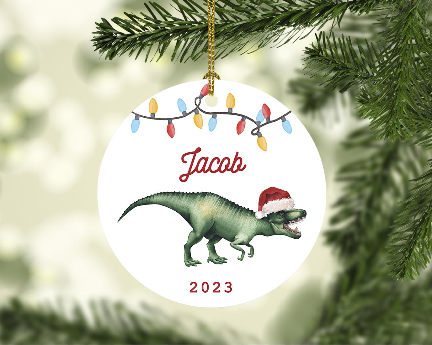 Andaz Press Personalized Dinosaur Ornament, Custom Name T-Rex With Santa Hat 2.8