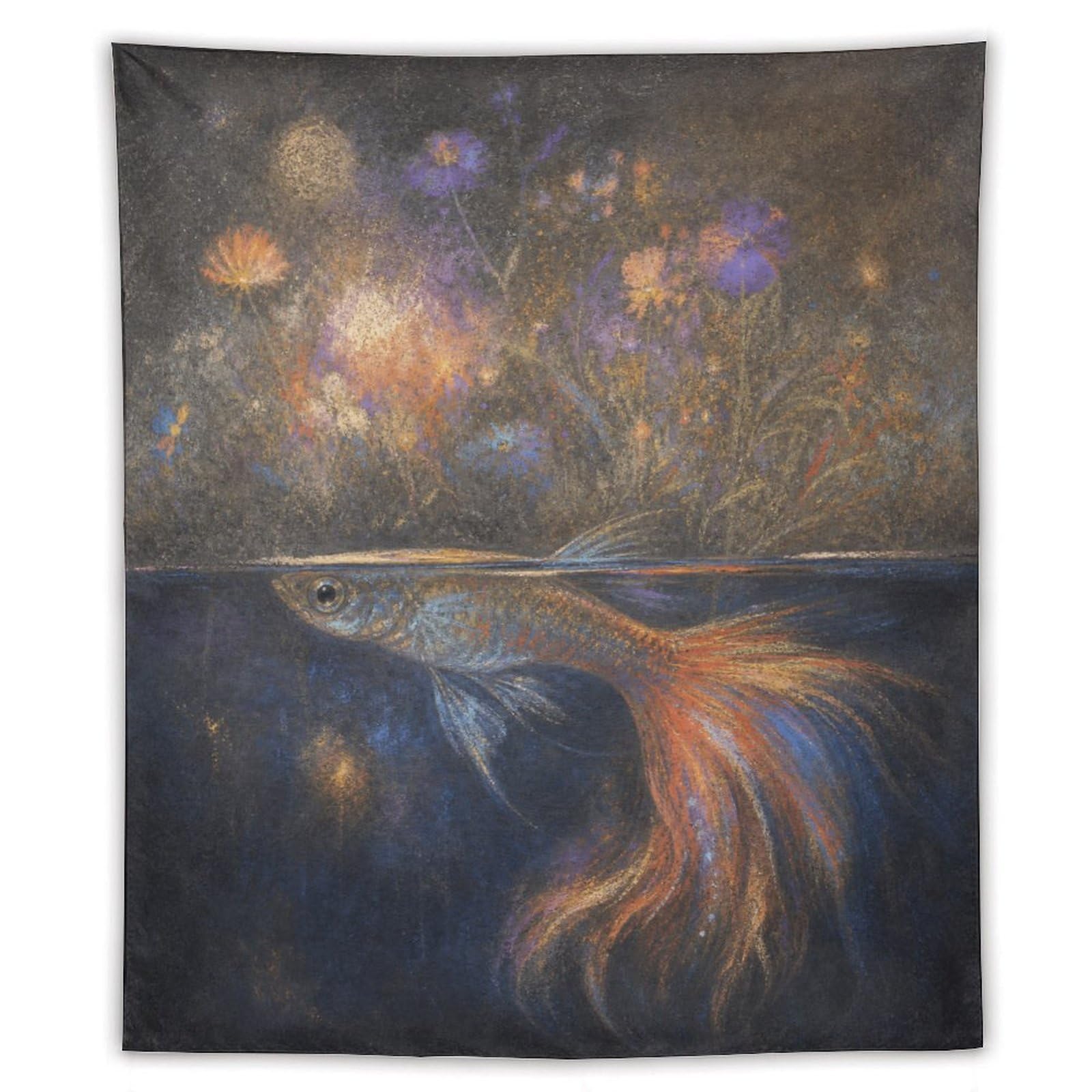 W7C8U2X3 Glowing Betta Fish Wall Tapestry, Realistic Illustration, Entryway