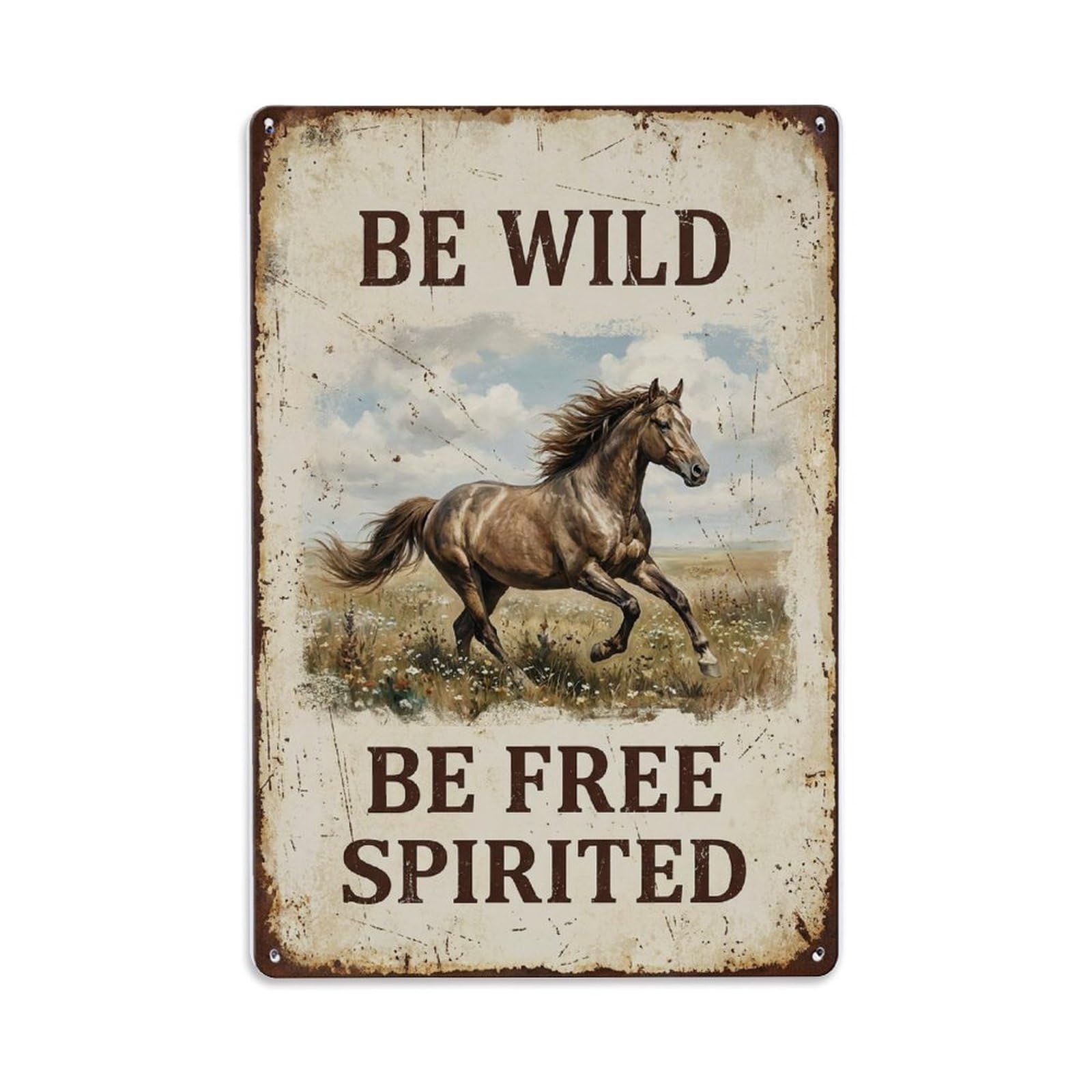 Fqnyr Style Be Wild Free Spirited Horse Metal Tin Sign Plaque Wall Decor For Cafe, Club Bar, Office, Home Garden Metal Poster 8X12inch