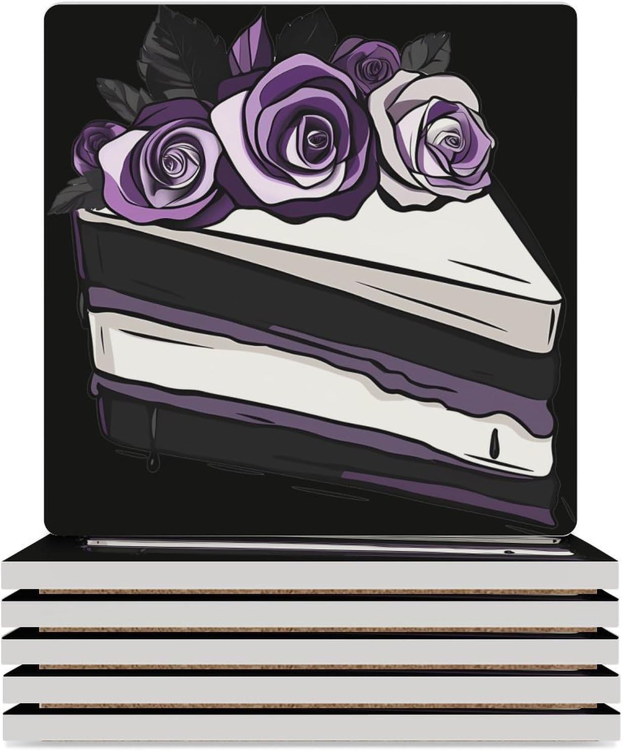 Asexual Pridees Flag Cake Dessert Ceramic Coasters Square Drinks Coaster Coffee Table Decor Table Coaster for Home Bar