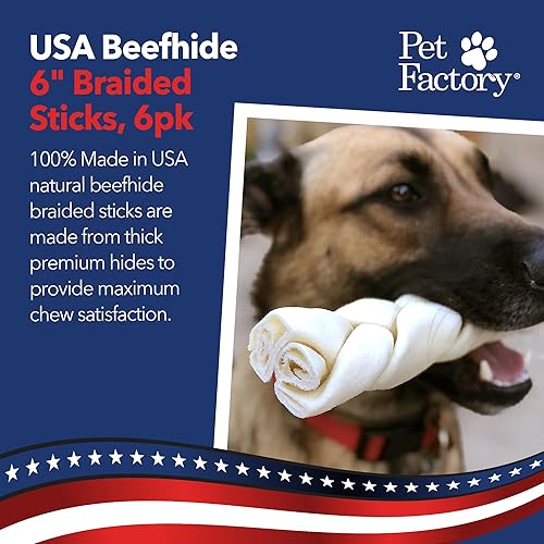 Miniatura 2 de Pet Factory Beefhide - Palitos trenzados masticables para perros de larga duración, 100% hechos en Estados Unidos, cuero crudo natural de ganado