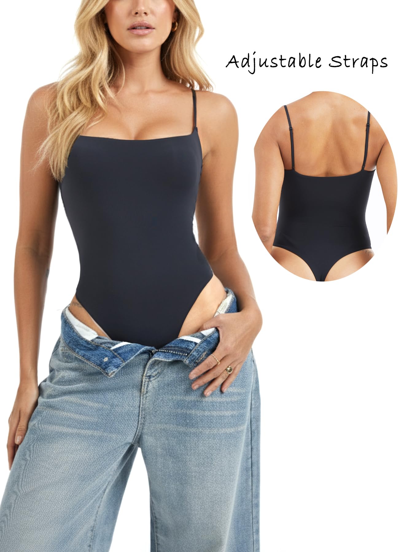 Navneet Body da donna, elegante, scollo quadrato, canotta shapewear Bodycon Body estivo, feste, festival