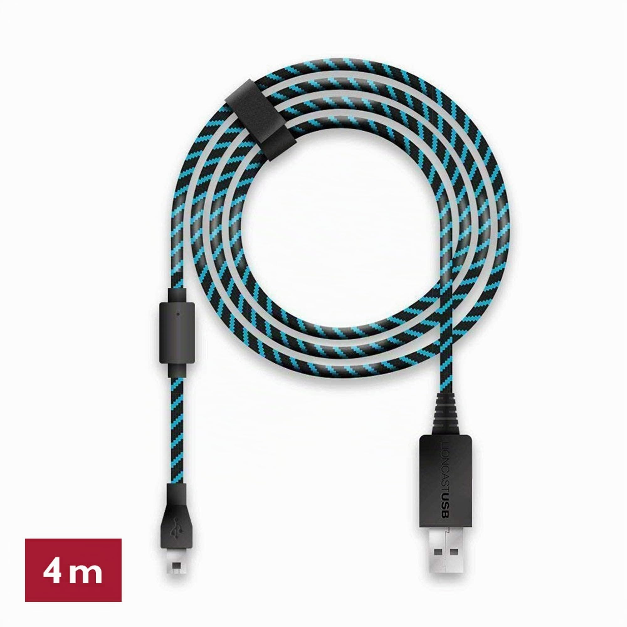 Lioncast® Cable de Carga para Mando PS4 (4m, USB 2.0) - Cable USB Duradero y Rápido para PlayStation 4 - Cargador Oficial para Mandos PS4 - Longitud Óptima para Jugar Mientras Cargas