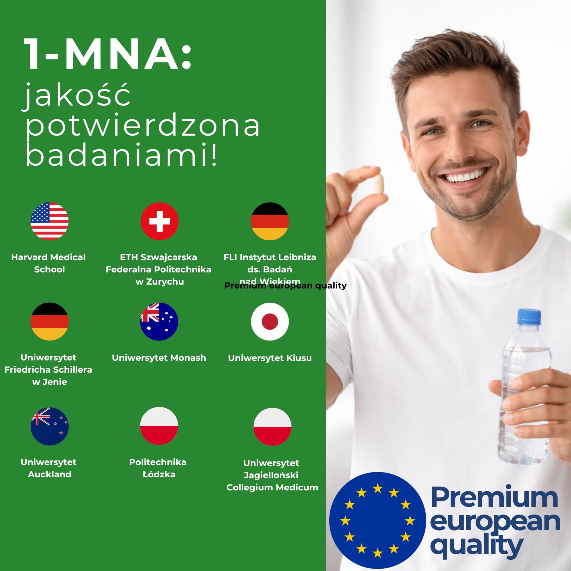 Vegan Complex 1-MNA, Anti Aging, Suplement Optymalizujący NAD+ z Witaminami i Minerałami dla Kobiet i Mężczyzn, D3, K2, B2, B6, B12, Kwas Foliowy, Cynk, Żelazo, Jod, Selen, 30 Kapsułek