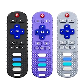 ERSIHUA 3Pcs Silicone Teething Toys, Remote Control Shape Teethers for Babies Remote Teething Toys, Silicone TV Remote Teether BPA Free/Dishwasher/Refrigerator Safe