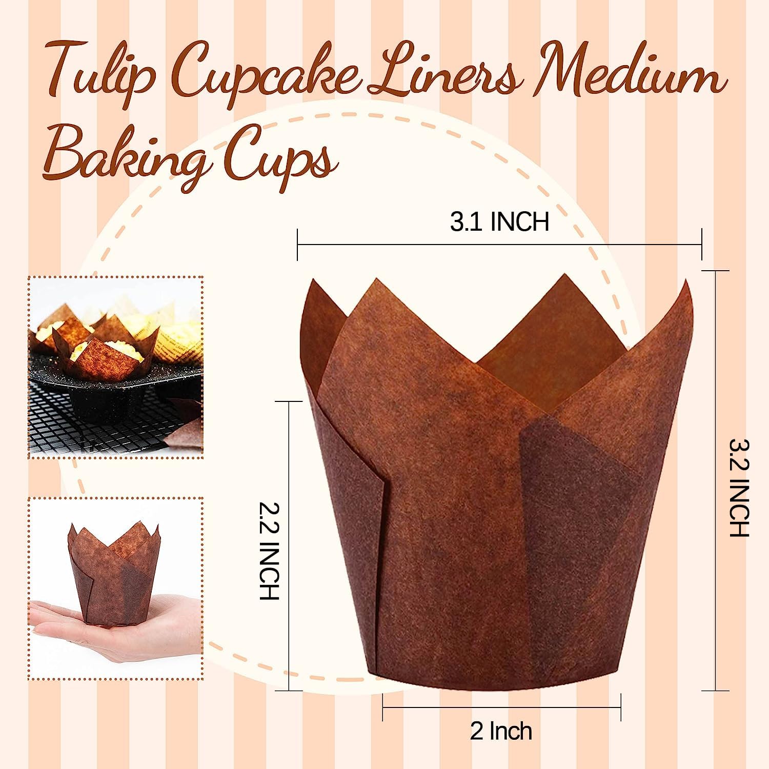 Tulip Cupcake Liners – Paquete de 300 tazas de hornear medianas, envoltorios para magdalenas, perfecto para fiestas de cumpleaños, bodas, baby showers, panaderías, catering, restaurantes.