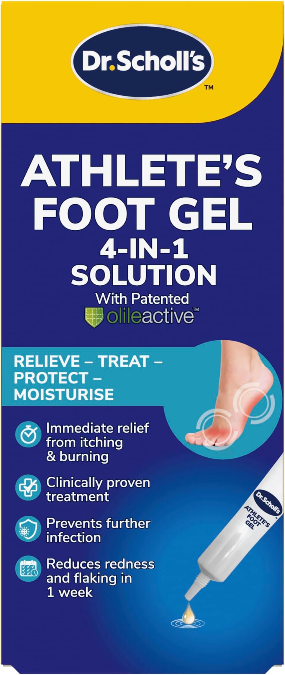 Dr. Scholl’s Athlete’s Foot Gel 4-in-1 Treatment - Immediate Relief from Itching and Burning, Antifungal Cream, Destroys Athlete’s Foot Fungi, Prevents Further Infections, One-Month Supply, 10ml