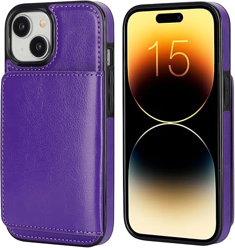 Miniatura 9 de KIHUWEY Funda compatible con iPhone 15 con tarjetero de cuero de primera calidad, cierre magnético oculto, duradero, a prueba de golpes, para iPhone