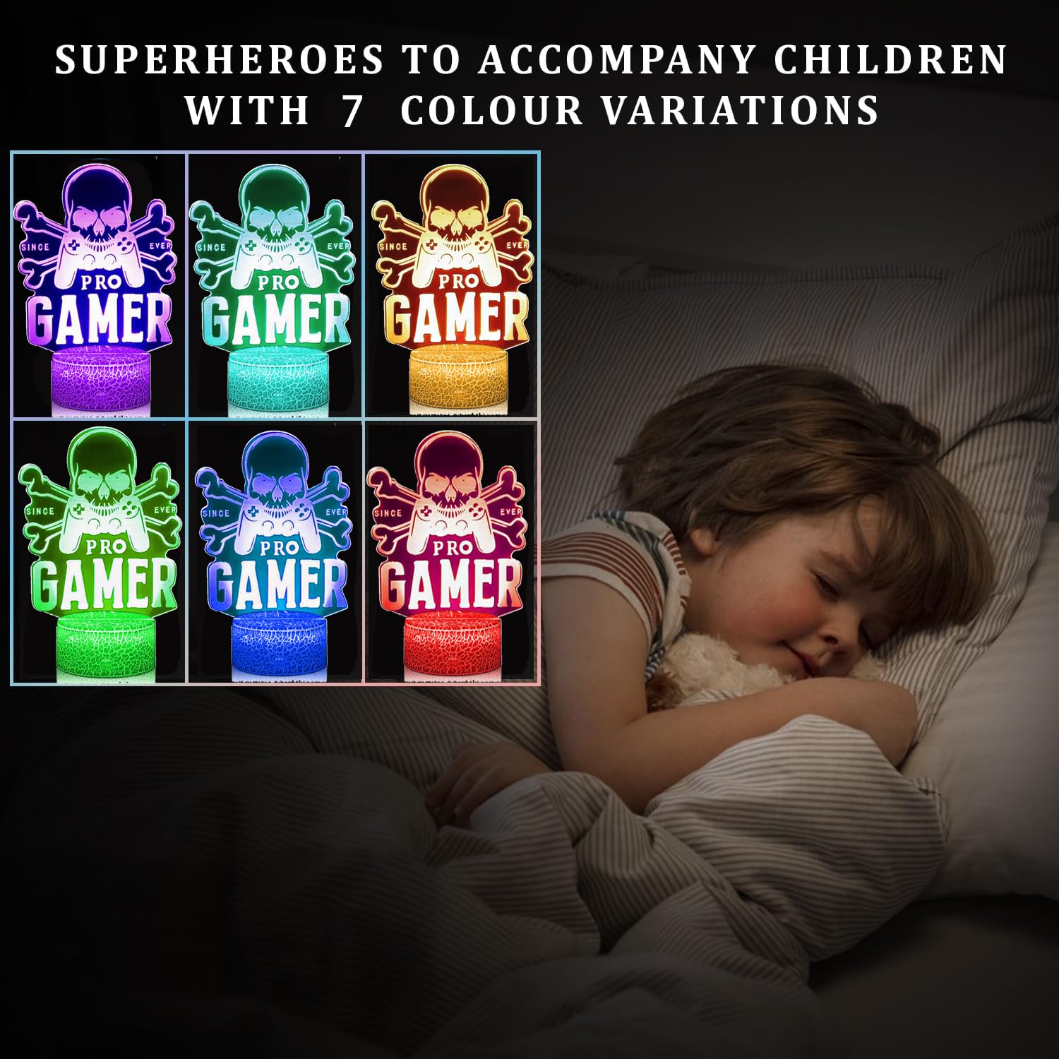 Gamer Pro Night Light, Gamepad Graphic Video Games Gift Funny 3D Illusion Lamp 7 Colors Changing Touch, Gaming light - Image 4