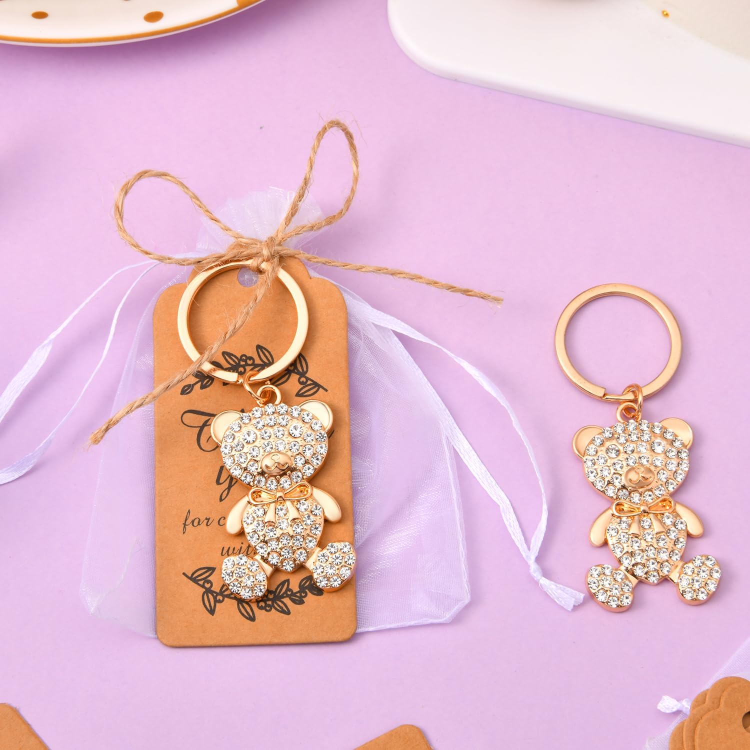 24Pcs Diamond Small Bear Keychain Baby Shower Party Favors for Guests