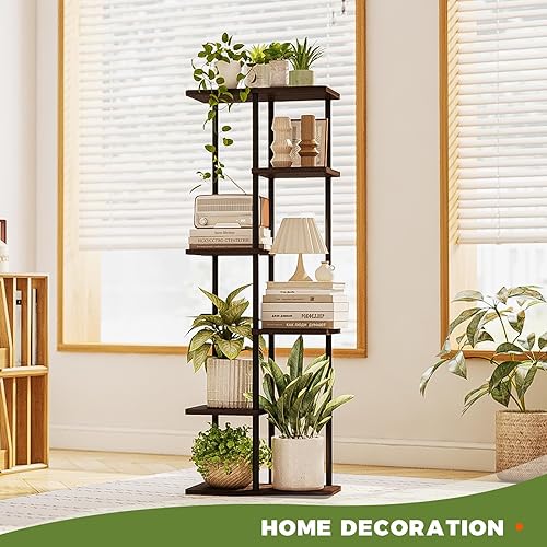 Miniatura 7 de Bamworld Soporte alto para plantas de interior de 6 niveles, estante de metal negro para plantas, estante grande para múltiples plantas, macetas