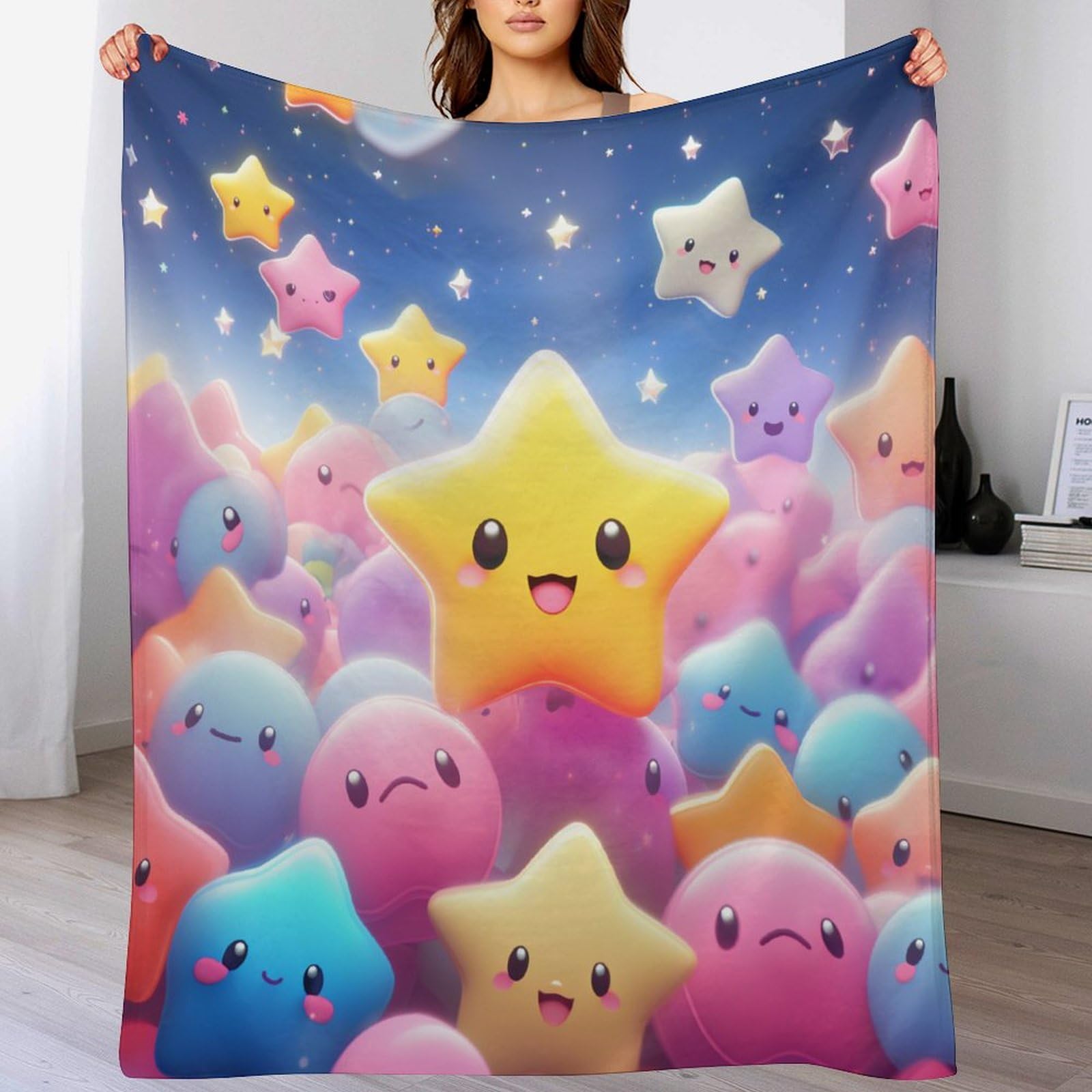 Couverture flannel douce étoiles 180x200cm pour lit et canapé