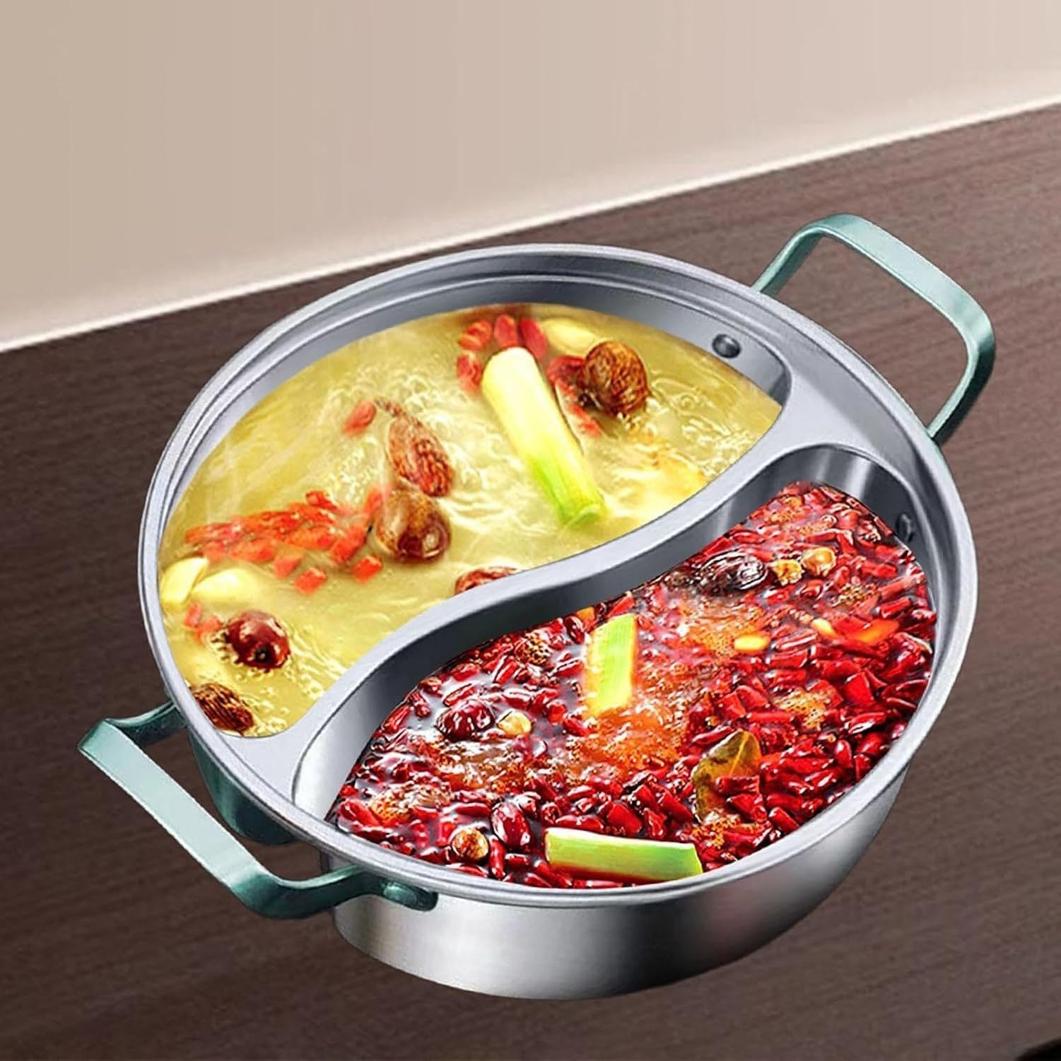 Marmite Shabu Shabu en Acier Inoxydable avec Séparateur pour Repas Partage, Multi-Ustensile de Cuisson, 32cm, 32cm
