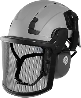 Complete Safety Gear Set: GE Safety Helmet, Full Face Mesh Visor Kit & Cap Mounted Earmuff – Impact Protection | Noise Reduction | Enhanced Comfort for Construction and Industrial Work. (Gray)