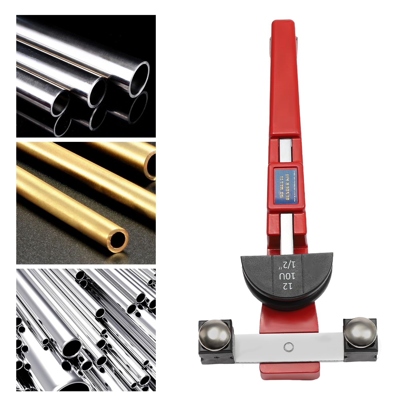 Piegatubi 6 – 22 mm, piegatubi con raggio di curvatura fino a 90° e 7 diverse teste di piegatura per tubi in rame, tubi in alluminio, tubi in acciaio inox a pareti sottili