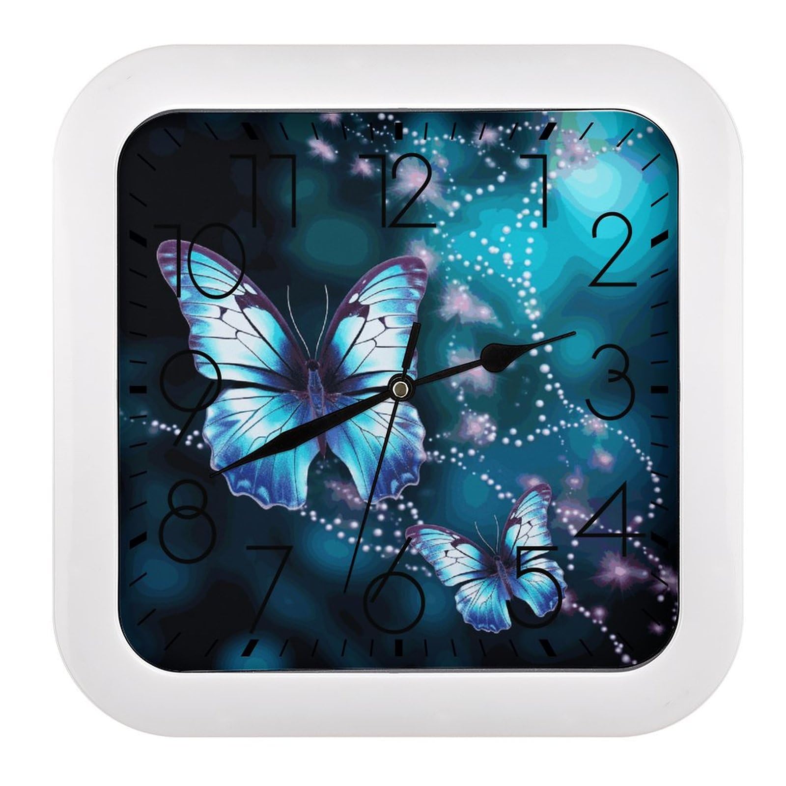 Horloge murale carrée de 25,4 cm silencieuse avec imprimé papillon