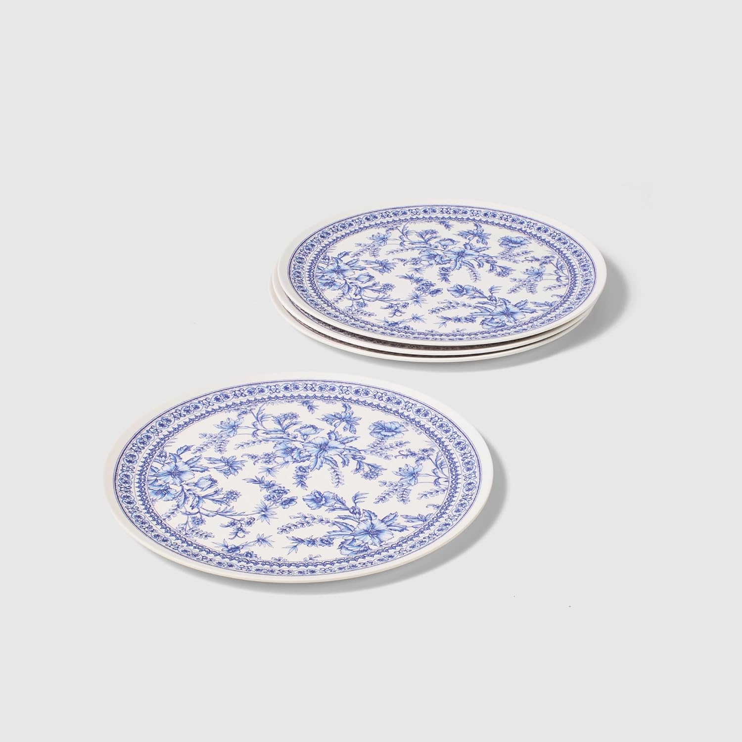 Coterie Bamboo Blue Toile Large Plates - 10" Reusable & Eco-Friendly Party Plates (4-Pack) | Sturdy, Elegant & Durable Bamboo Plates for Meals, Snacks & Desserts | Premium Tableware for Gatherings
