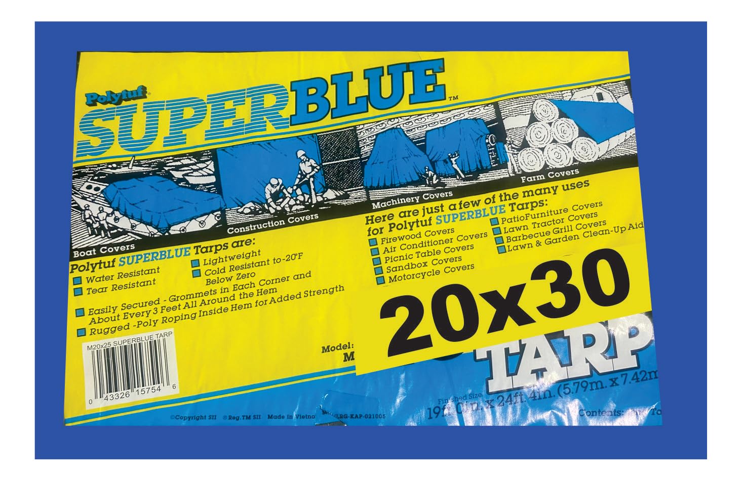 Blue Tarp Multipurpose by All in One - Blue Tarp are Water Resistant, Lightweight, Tear Resistant, Cold Resistant 20ºF Below Zero. Blue Tarp is The Ideal high Volume tarp. (20x30)