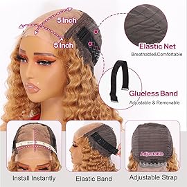 Ailwelia Curly Bob Wig Human Hair Deep Wave 200% Density 5x5 HD Lace Closure Wigs Human Hair Bob Wigs For Black Women Wear And Go Glueless Curly Wig Blonde Color 12 Inch