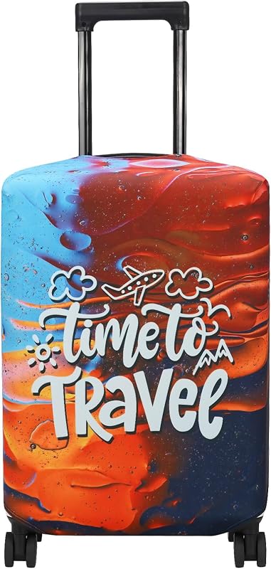Explore Land Luggage Cover Suitcase Protector Fits 27-30 Inch Case (Time to Travel, L)