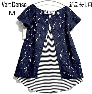 タグ付Vert Dense 切替レースチュニック 紺 M 体型カバー 夏◎