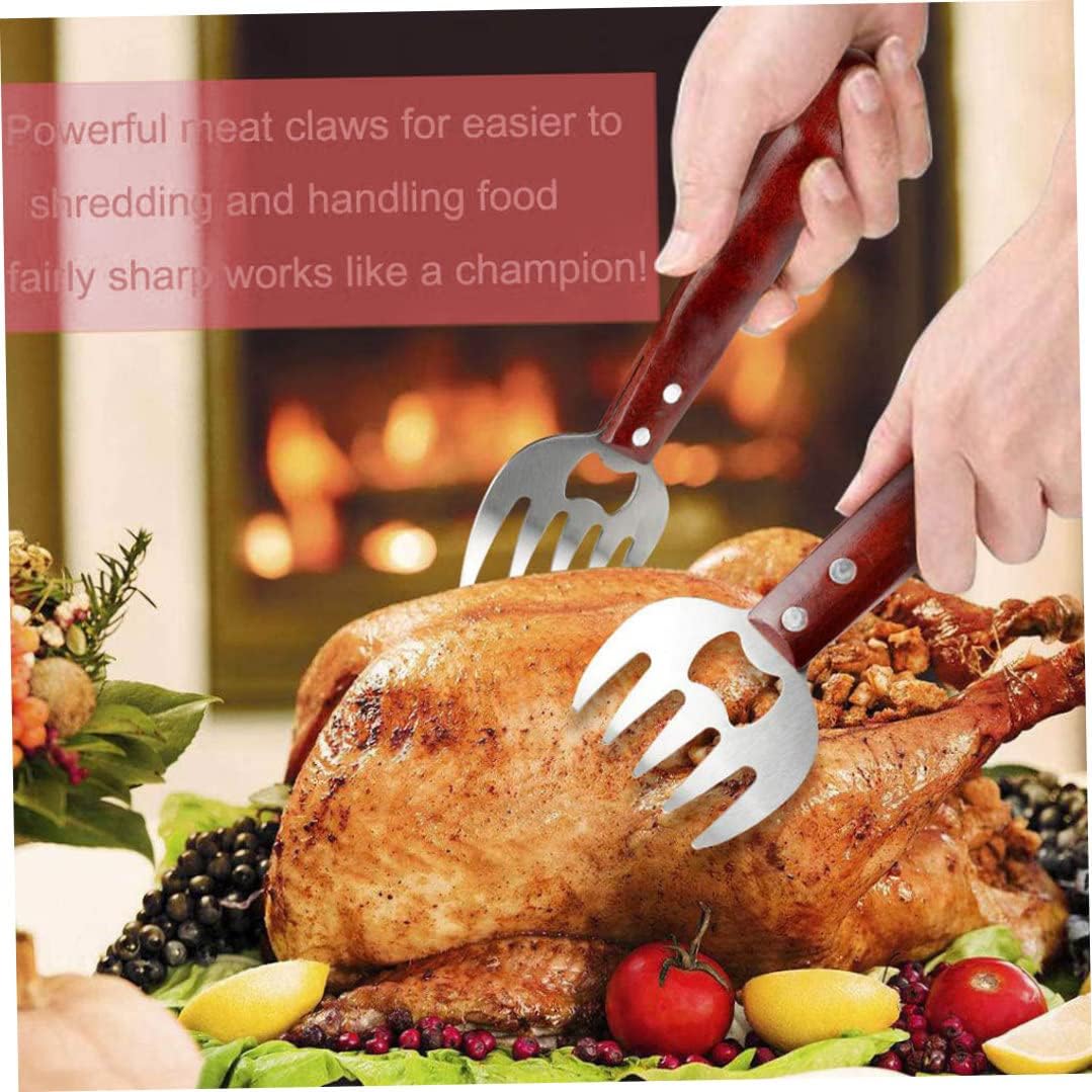 Jorzer Barbecue Claws Tools Meat Shredding Claws Stainless Steel Kitchen Forks with Wood Handle Wood 2pcs. : Patio, Lawn & Garden