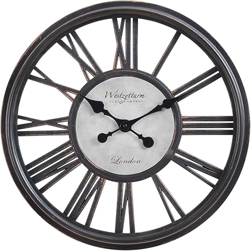 Miniatura 2 de Reloj de pared de 18 pulgadas, reloj redondo negro antiguo, reloj analógico de estilo transicional, movimiento silencioso sin tictac para decoración