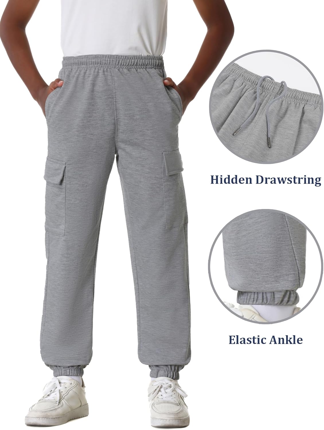 EXARUS 3 Pack Boys Cargo Sweatpants Drawstring with Pockets Sweat Pants Causal Kids Boy Jogger 6-14Y - Image 4