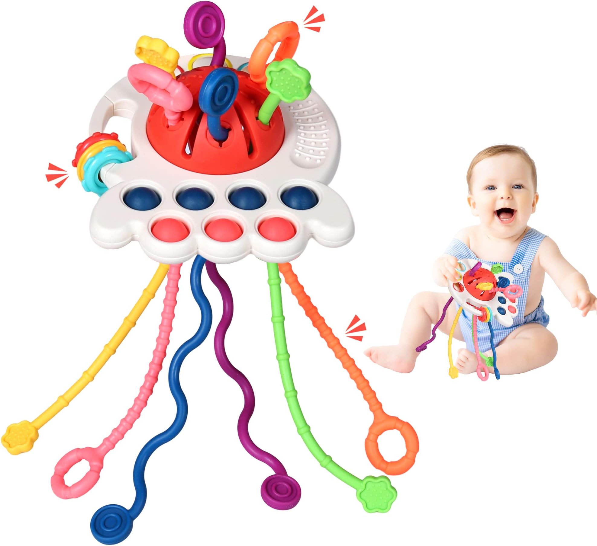 HCSSZ Montessori Toys,Silicone Travel Sensory Toys for Toddlers,Food Grade Pull String Activity Toy for Baby Girls Boys Educational Fine Motor Skills,Birthday Gift