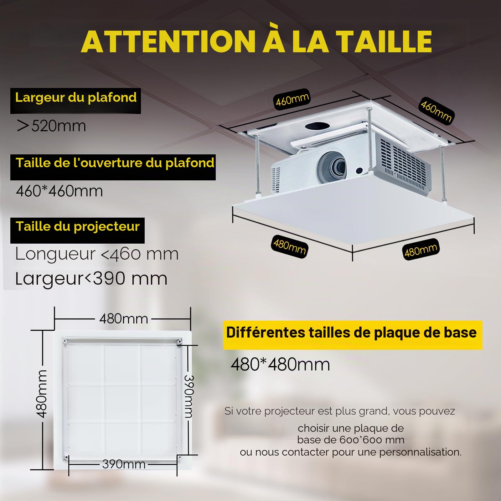 CGOLDENWALL 70CM Projecteur Électrique Ascenseur Montage au Plafond Télécommande pour Cinéma Église Salle École Double Moteurs Charge Maximale 20 kg