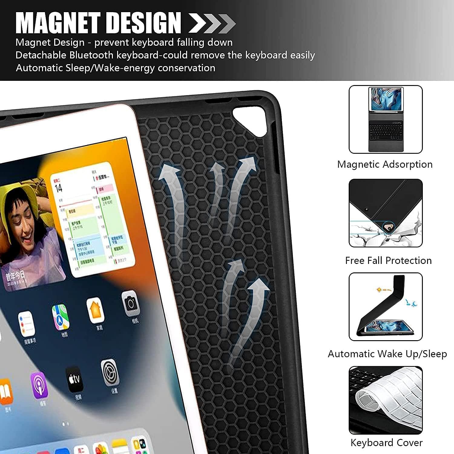 COO Keyboard Case for iPad 10.2” 9th/8th/7th Generation with Pencil Holder, iPad 9th/8th/7th Generation Case with Detachable Wireless Bluetooth Keyboard, Folio Stand Cover for iPad 10.2 inch (Black)