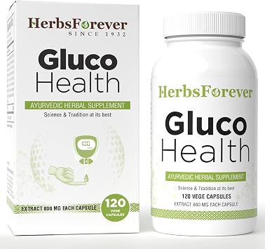 HerbsForever Gluco Health-Supports Blood Sugar-Glucose Carb Control& Cravings with Gymnema Sylvestre75%, Shilajit,Turmeric, Amla,Cinnamomum + 17Ayurvedic Herb Extracts |120VegCapsule |800mg