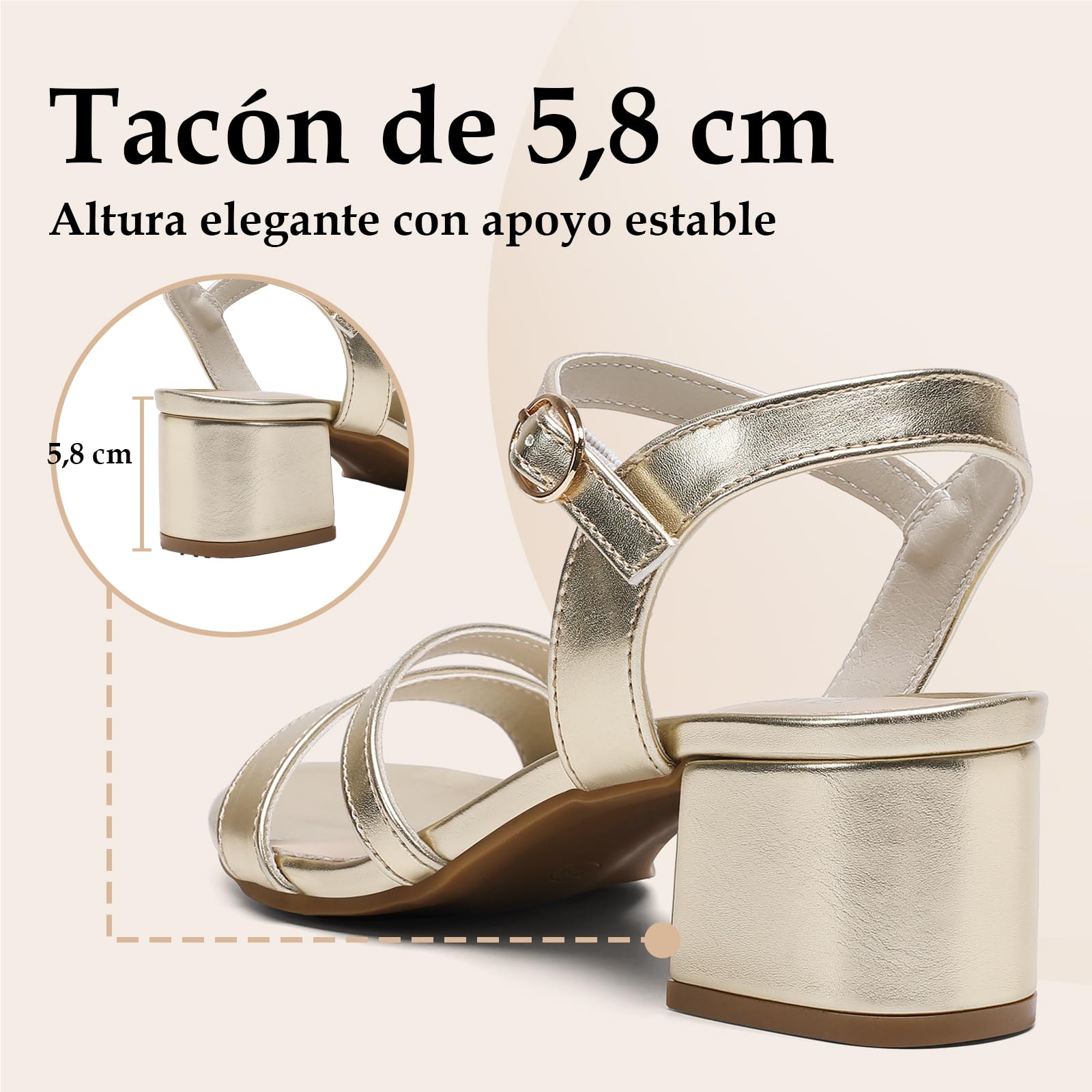 Yavero Sandalias Mujer Tacón Ancho Elegantes con Hebilla Metálica para Oficina y Eventos 36-41