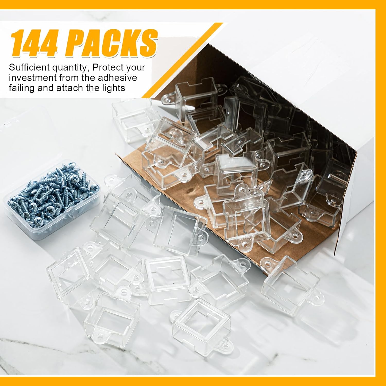 144 Pcs Mount Compatible with 150 ft Govee H705 H805 (Non-Pro Version)Permanent Outdoor Lights Brackets with Screws for Soffit, Fascia, Clip Replace Glue(Clear)