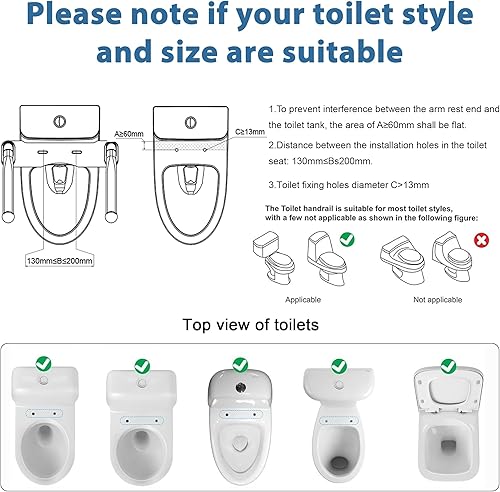 Miniatura 4 de Rieles de seguridad para inodoro para personas mayores, 480 libras de aluminio con asas plegables, rieles de asiento de inodoro resistentes para