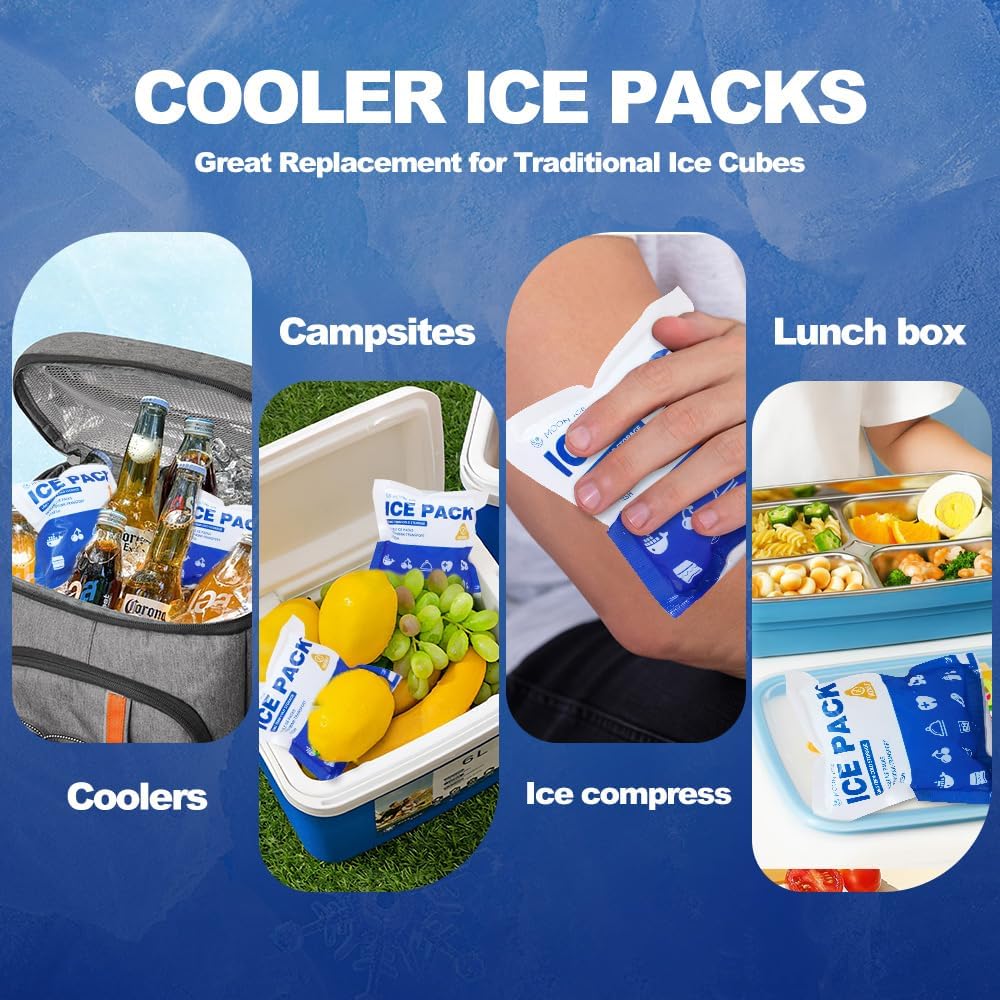 Blue Ice Packs for Coolers, Shipping and Lunch Box, Slim Size Long-Lasting Reusable Ice Pack, 4" x 4" Cold Gel Freezer Packs for Camping, Beach, Fishing, Shipping Food