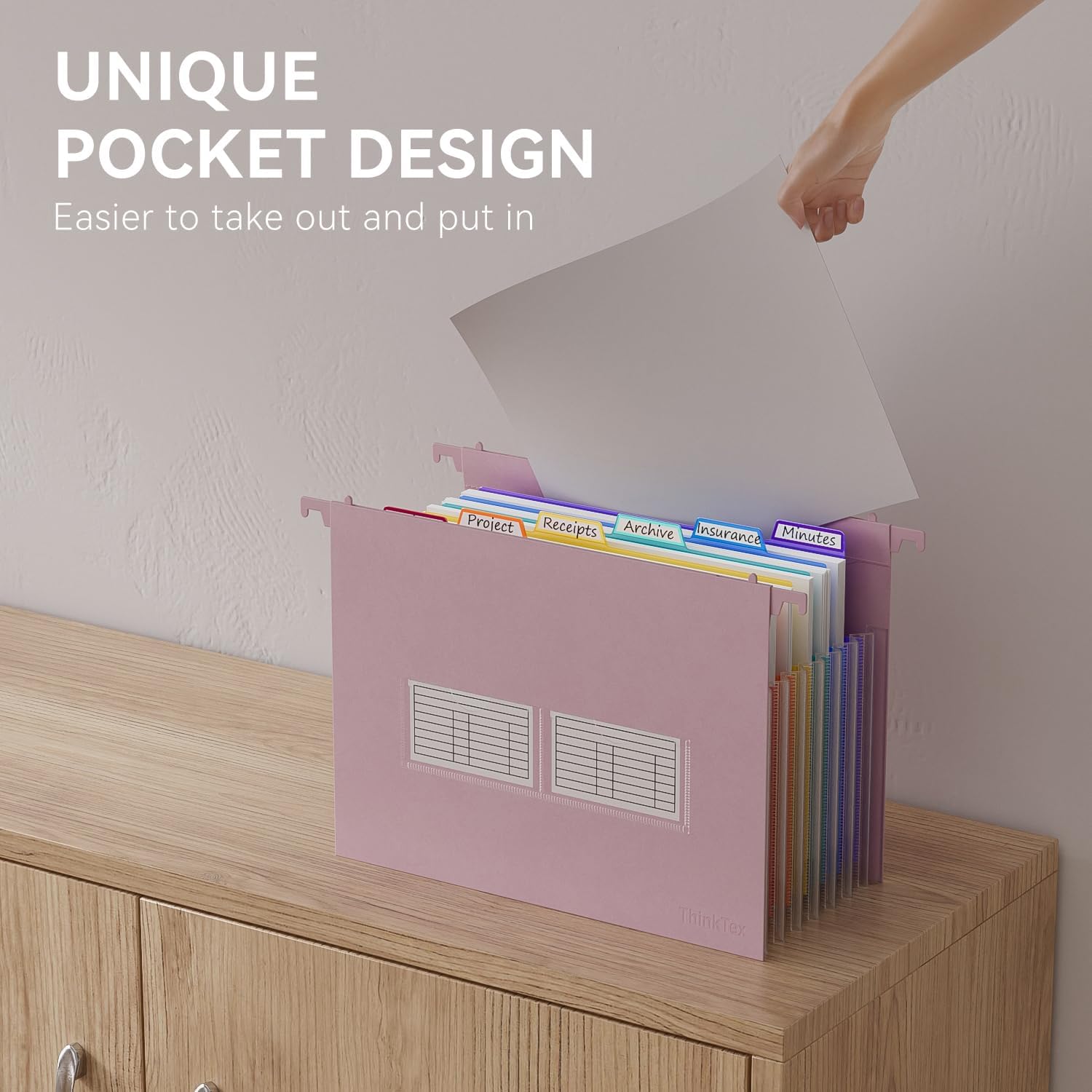 ThinkTex Plastic Expanding Hanging File Folders, 7 Innovative 1.2" Accordion Pockets, Large Capacity, Multi-Color Tabs, Letter Size for Filing Cabinet - 3 Packs 3 Colors