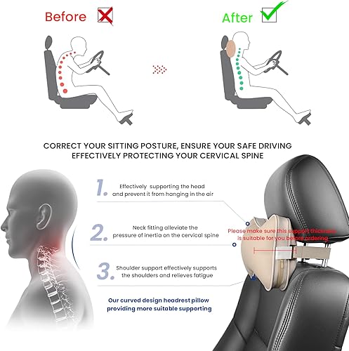 Miniatura 3 de au-kee Almohada para reposacabezas de espuma viscoelástica, terciopelo de cuero de dos lados, soporte para el cuello para asiento de automóvil de
