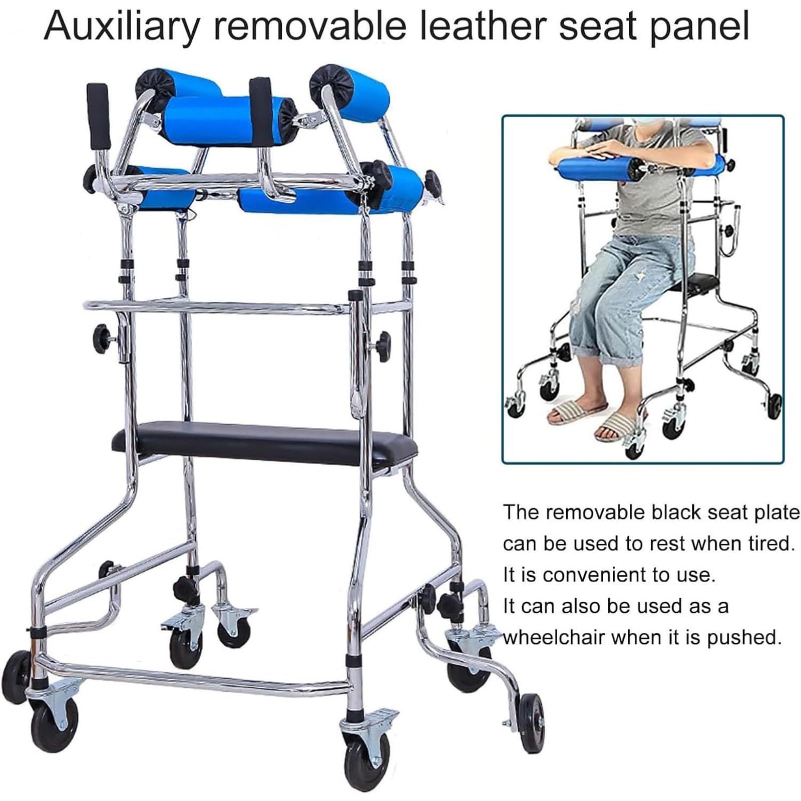 Andador Plegable con Asiento,Bipedestador De Rehabilitación Ajustable con 8 Ruedas,Ayuda a La Movilidad para Caminar Ligero,Rollator Médico para Ancianos,Discapacitados Men's