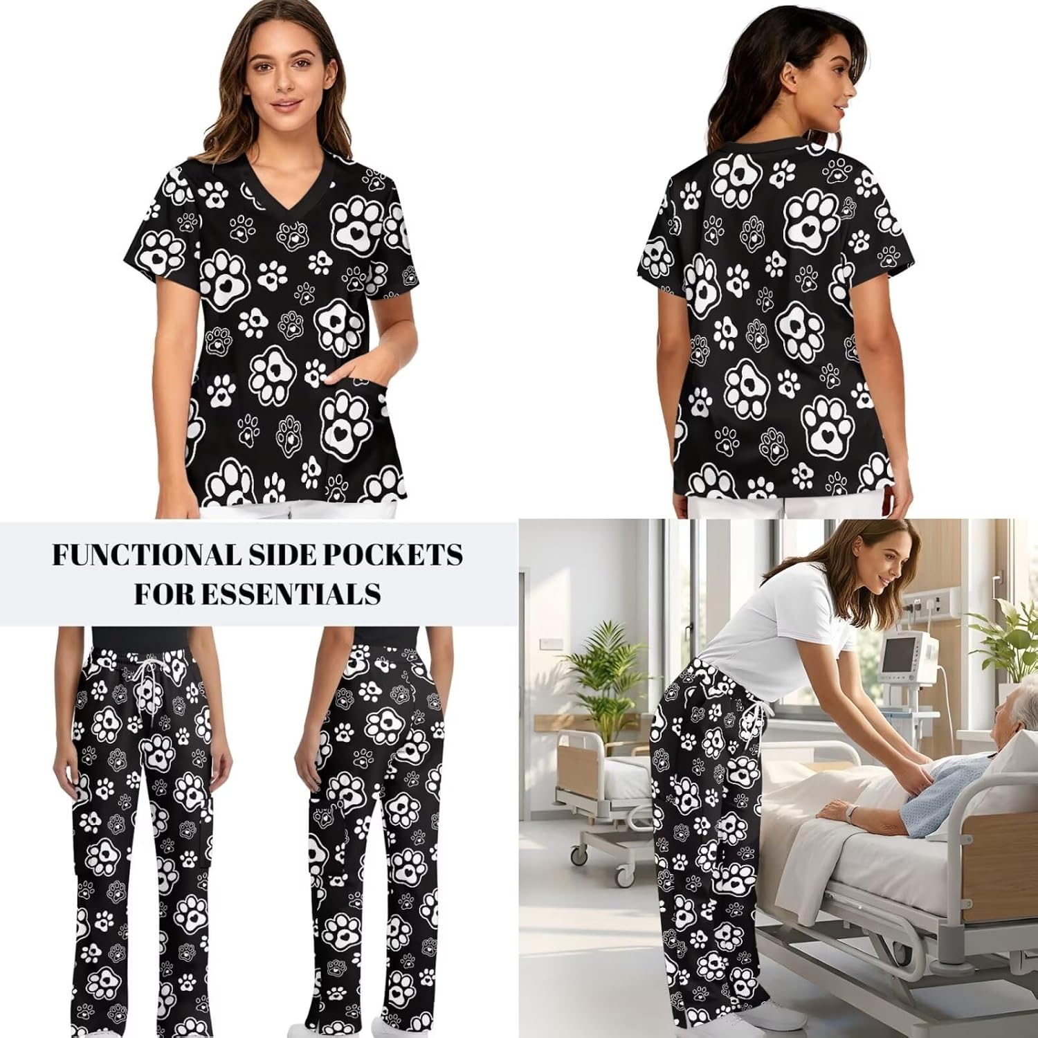 2pcs Women's Scrubs Set Scrub Top With Scrub Pant Quick Dry Nurse Uniform 6 Pockets Nurses Week Gift S-5XL