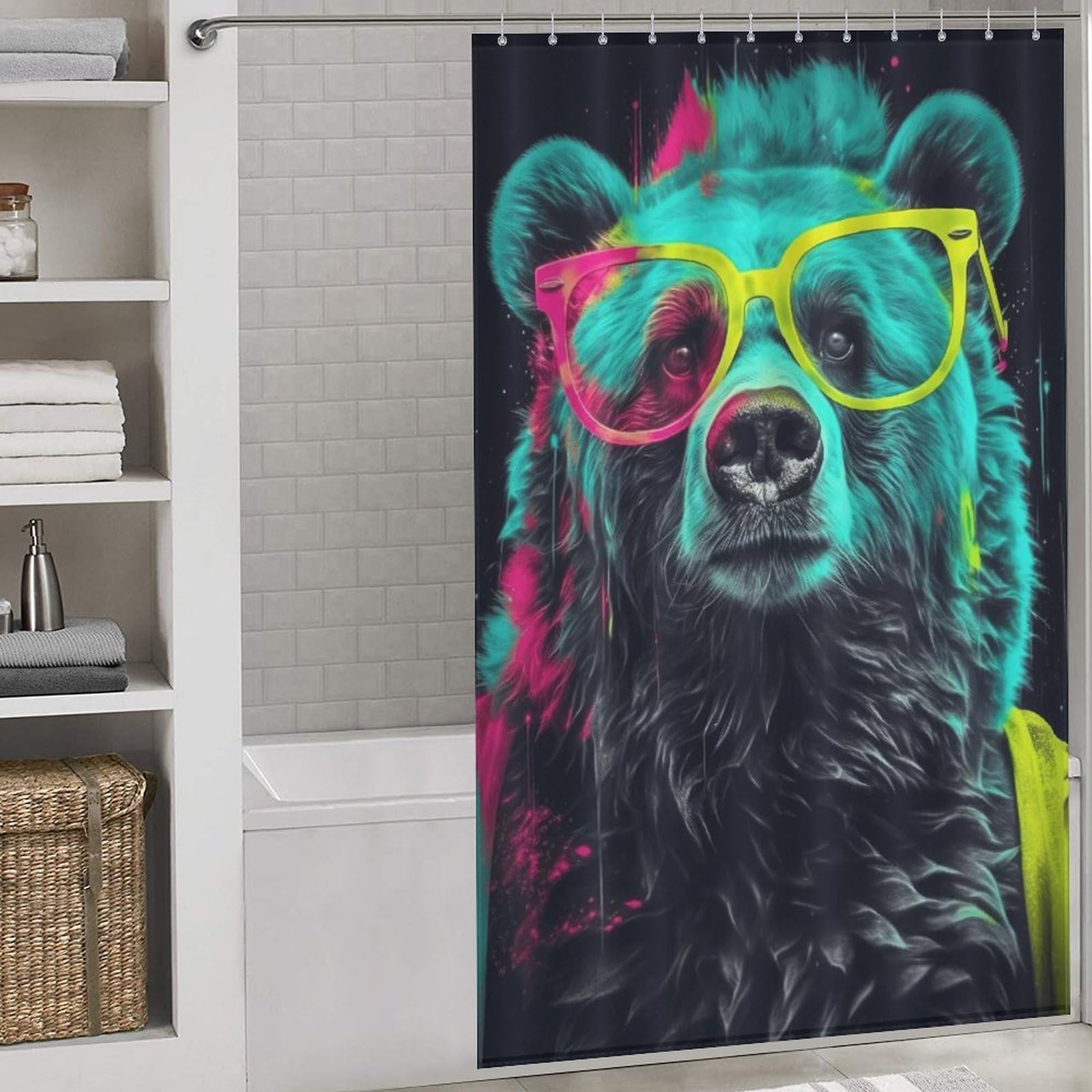 Rideau de douche ours en tissu polyester haute densité lavable 140x183cm