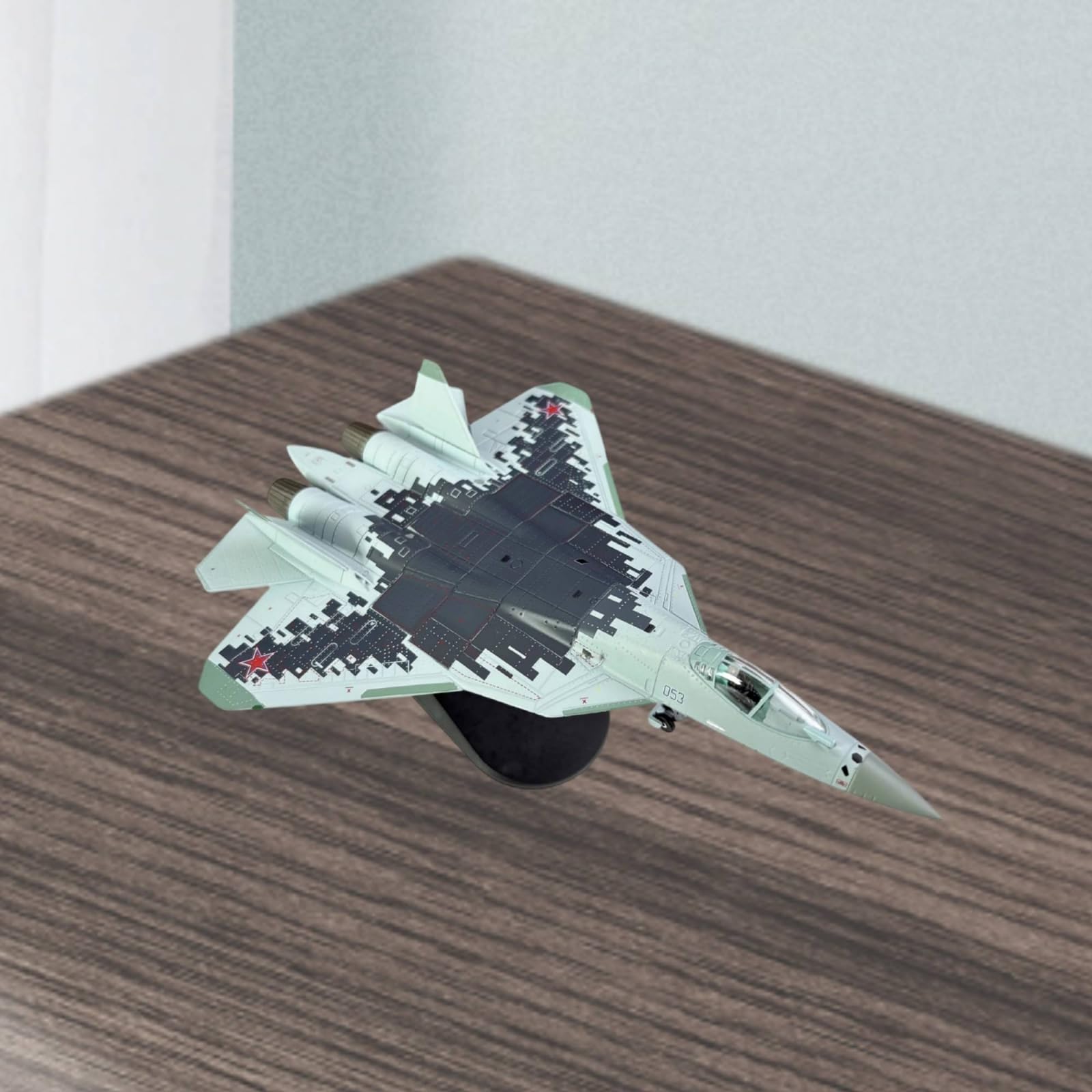 Qianly Modellino Del Caccia-57 Statico Aereo in Miniatura con Supporto Militare Modello per Scrivania, SU57 Geometria Frattale Intercambiabile