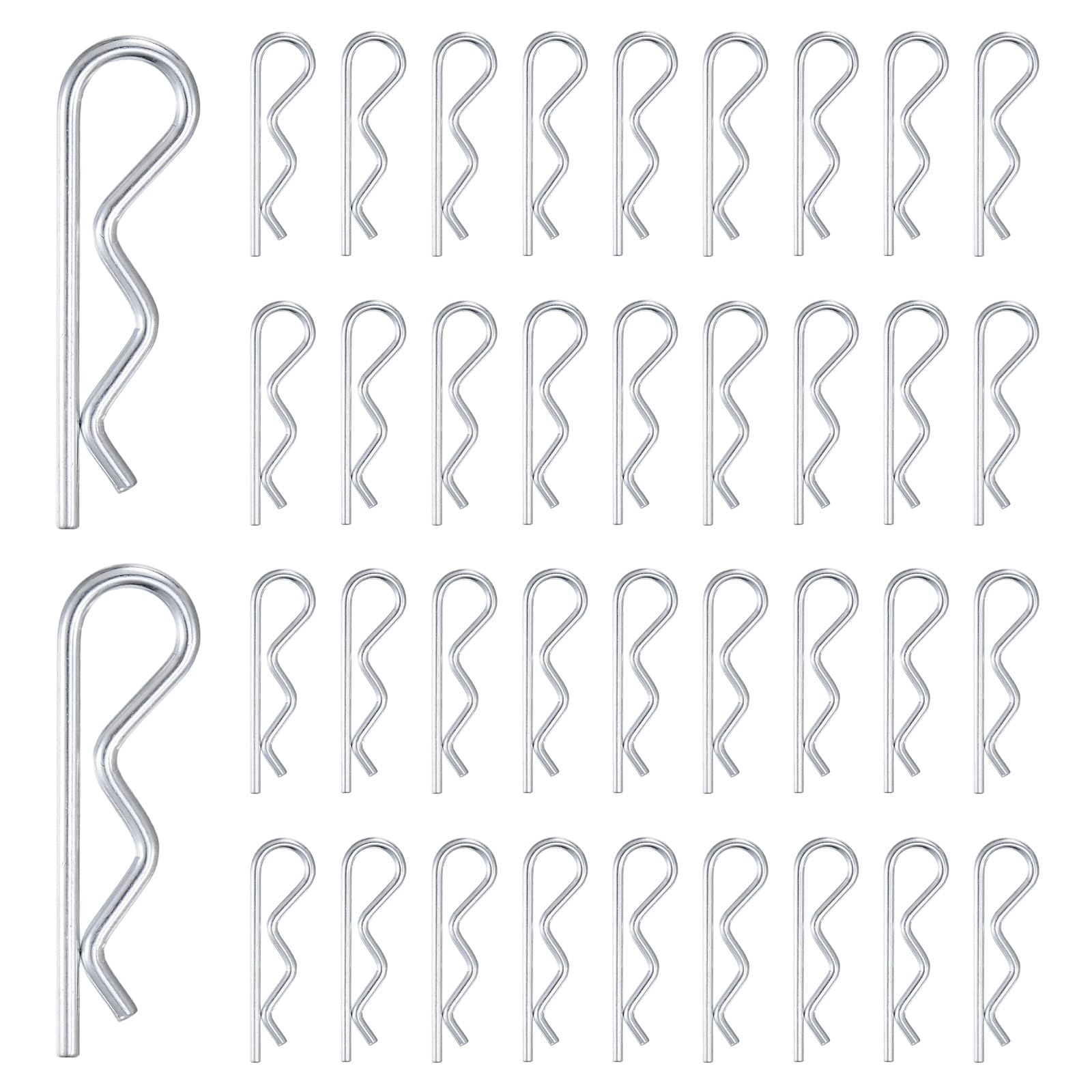 M METERXITY 38-Pack Cotter Pins, 4 mm Dia 3" Long Spring Steel R Clips for Trailer Locking/Trailer Clamps/Lawn Mowers/Trucks/Mechanics, Spring Fasteners Hitch Pin [Silver]