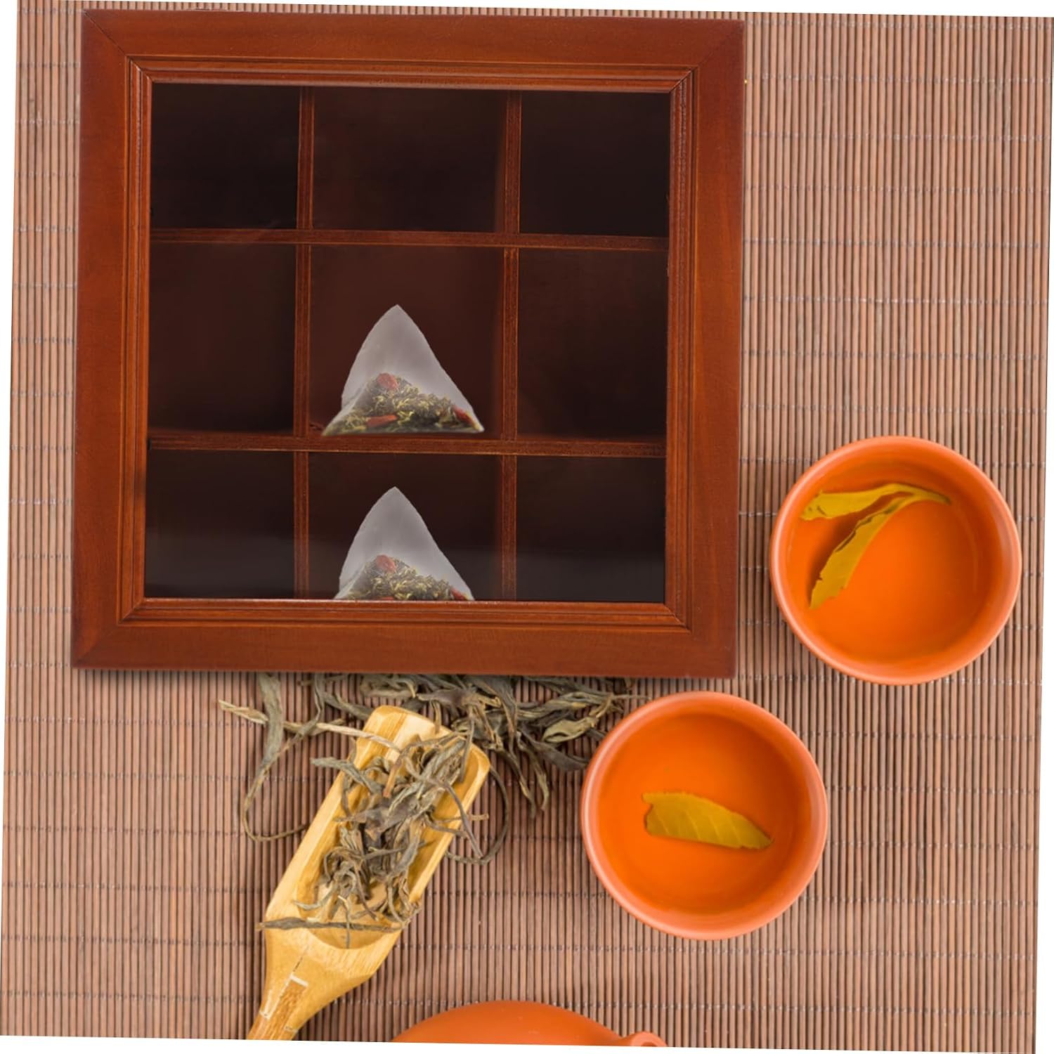 COLLBATH Desktop Tea Bag Organizer Box Multi Compartment Storage Container for Tea Bags and Sugar Packets and Design for Neat Coffee Bar