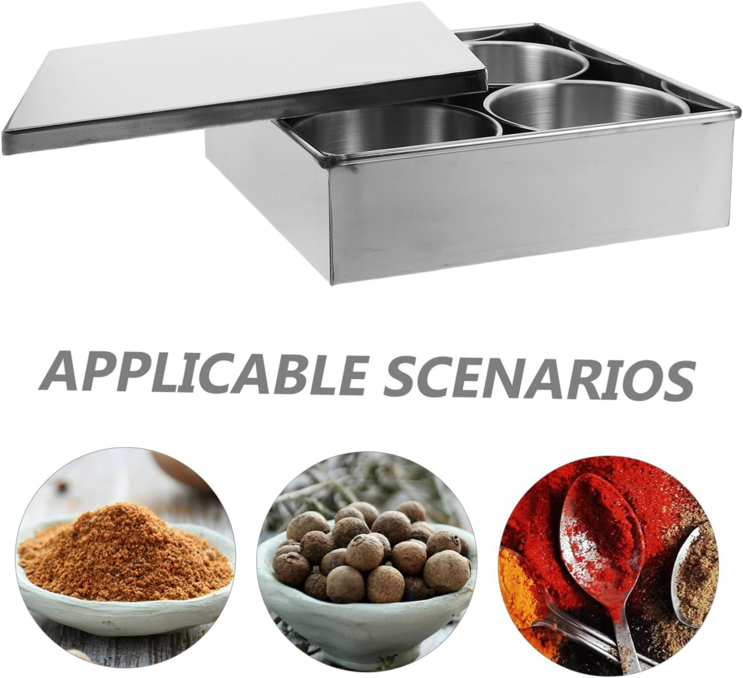 4grids Compartment Condiment Household Box Stainless Steel Seasoning Organizer Airtight Lid Japanese Sauce Storage Container