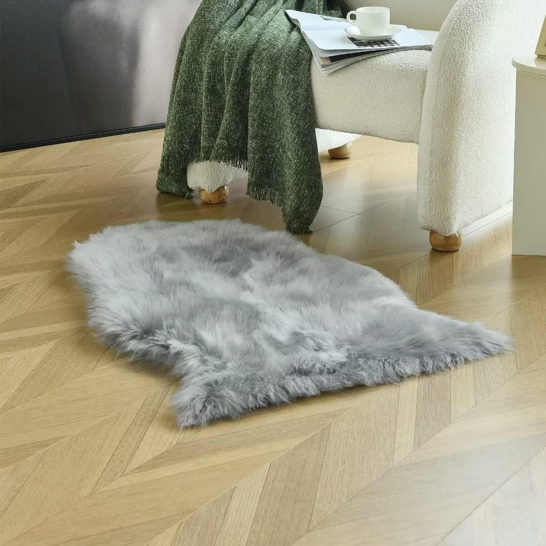 duduta Gray Faux Sheepskin Chair Seat Covers, Fluffy Shag Fur Throw Rugs Room Decor 2x3 ft - Image 6