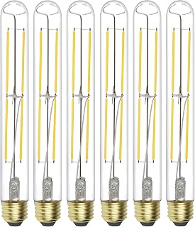 AMDTU Dimmable Tubular LED Light Bulbs T10 Vintage Bulbs 2700K E26 Led Bulb 6-60 Watt Equivalent 6W 8.9 Inch (225mm) UL Listed,2700K Warm White, 6000lm, Clear Glass-6 Pack