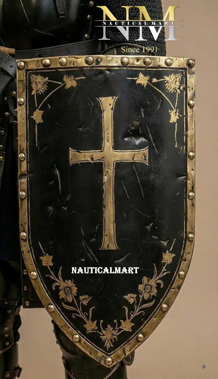 Medieval Black Templar Knight Full Armor Suit | Handcrafted Steel Plate for LARP, Cosplay & Collectors Royal Crusader Knight Full Armor Set | Wearable 18-Gauge Steel Body Armour with Cape & Shield